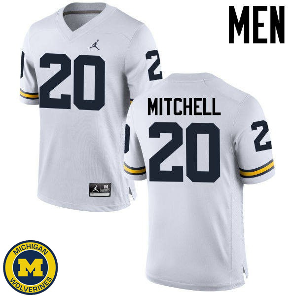 Men's University of Michigan #20 Matt Mitchell White College Game Jersey